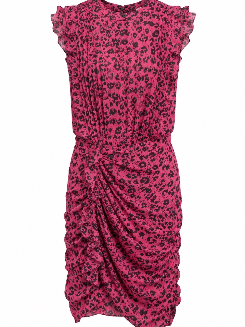 AllSaints Hot Pink and Black Leopard Midi Dress